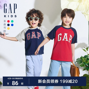 Gap男童2024夏季新款纯棉logo撞色插肩短袖T恤儿童装上衣510041