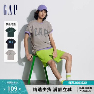 Gap男装2024春夏新款撞色LOGO简约基础款圆领纯棉短袖T恤465796