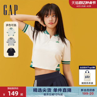 Gap女装2024春夏新款亲肤柔软棒球领撞色短袖T恤运动上衣873957