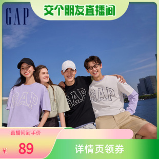 Gap男女装2024夏季新款纯棉字母logo圆领短袖T恤运动上衣544464