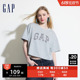 Gap女装情侣款2024夏季新款牛仔拼接logo短袖T恤简约上衣496354