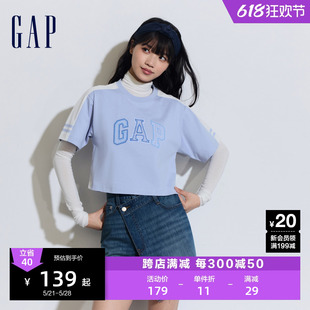 Gap女装2024夏季新款logo高克纯棉短款短袖T恤撞色运动上衣873960