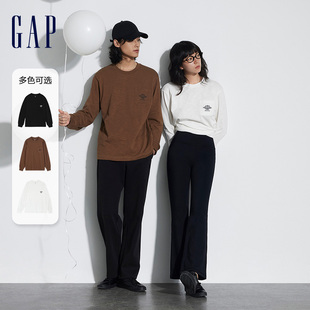 Gap男女装2024春季新款竹节棉logo口袋圆领长袖T恤休闲上衣876990