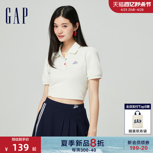 Gap女装2024春夏新款亲肤柔软彩扣泡泡袖polo领短袖T恤上衣890005