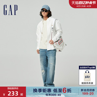 Gap男女装2024春季新款纯棉刺绣小熊logo长袖衬衫简约上衣890975