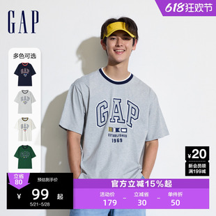 Gap男女装2024夏季新款纯棉亲肤撞色logo印花短袖T恤上衣465443