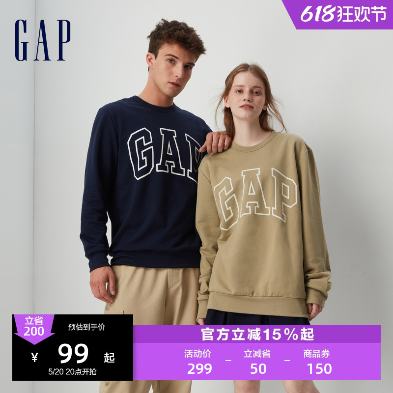 Gap男女同款春夏LOGO宽松圆领