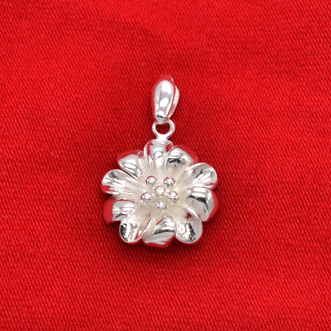 真银999纯银吊坠女款菊花项链足银坠子民族风990千足白银饰品项坠