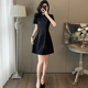 2024夏装新款中式国风连衣裙女高级感复古修身显瘦小个子短袖黑裙