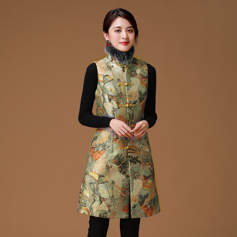 马甲女冬复古高贵中式背心中长款坎肩修身显瘦中国风唐装女上衣