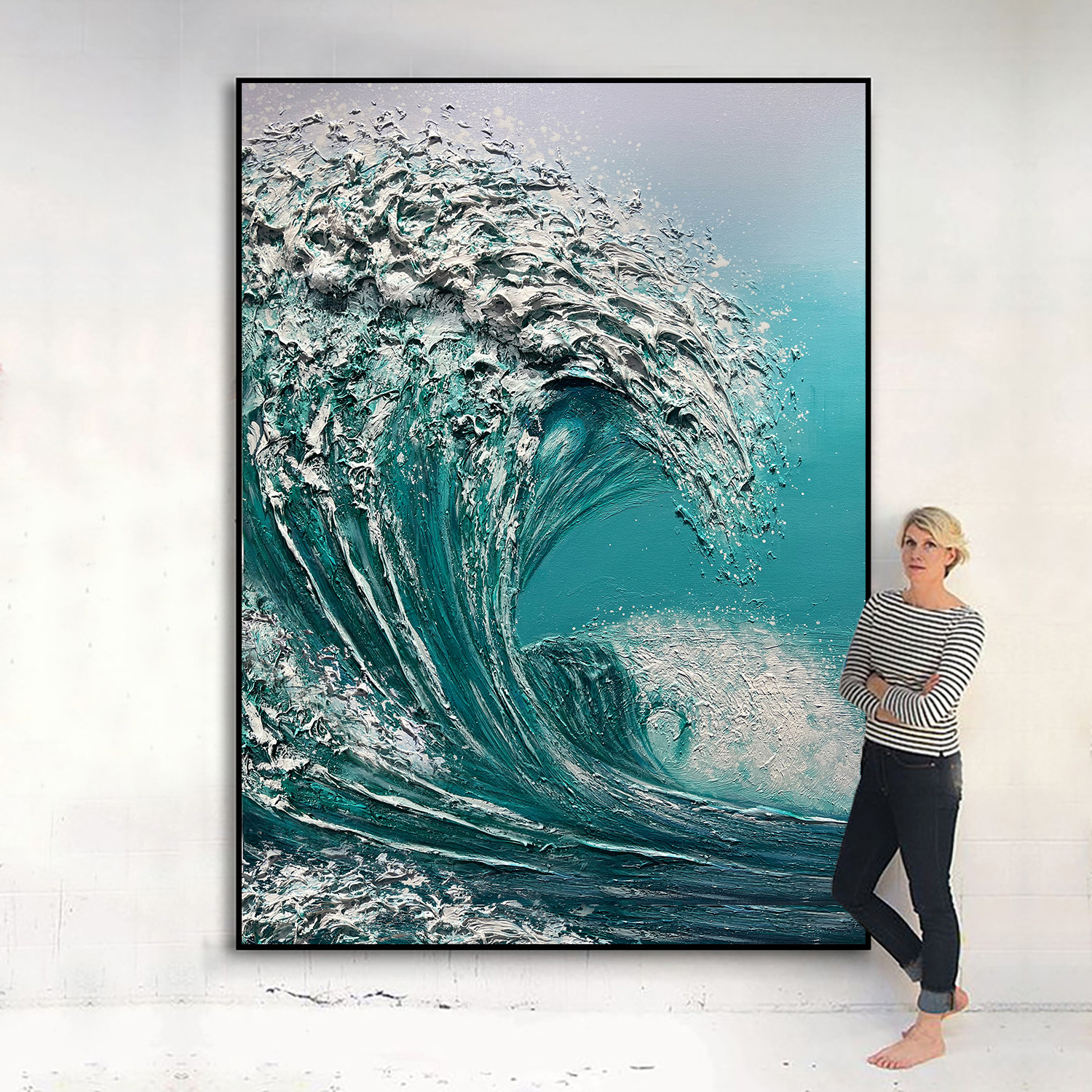 notareart手绘油画《澎湃》玄关挂画海浪画客厅装饰画立体抽象