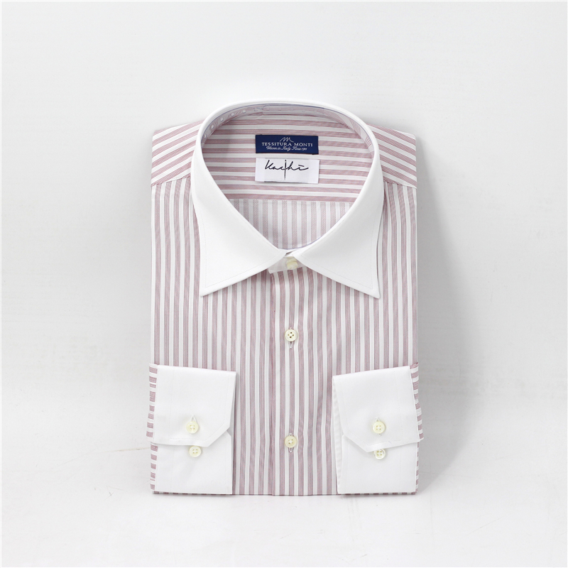 Leo男士异色领纯棉长袖条纹衬衫定制monti高端商务正装八字领衬衣