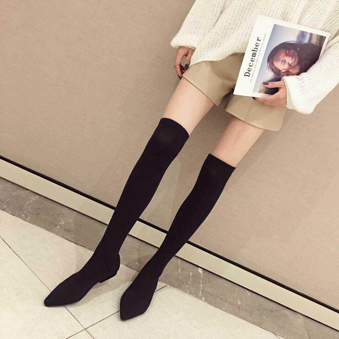尖头针织弹力平底过膝袜子靴女2021春秋网红瘦瘦长筒靴性感丝袜靴