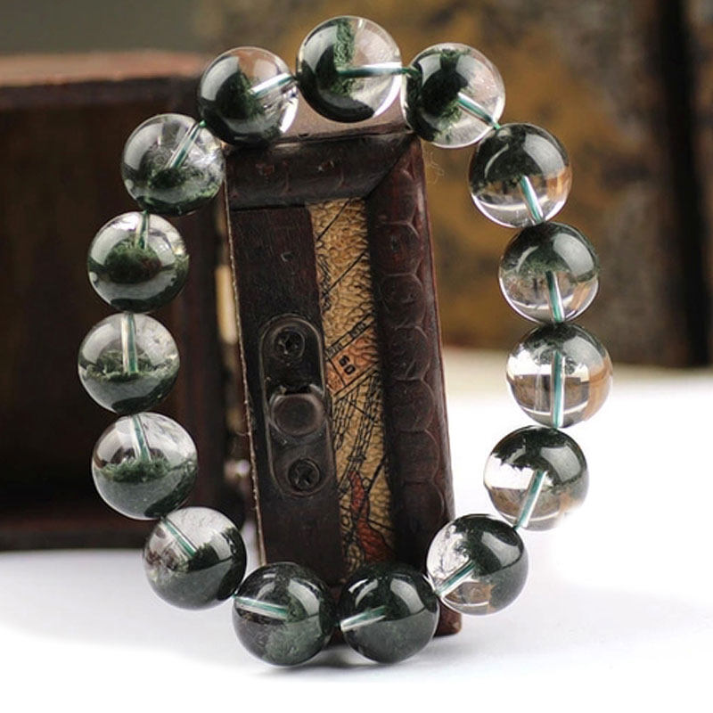 碧雅天然绿幽灵聚宝盆手链正品墨绿155mm男水晶异像手串76g