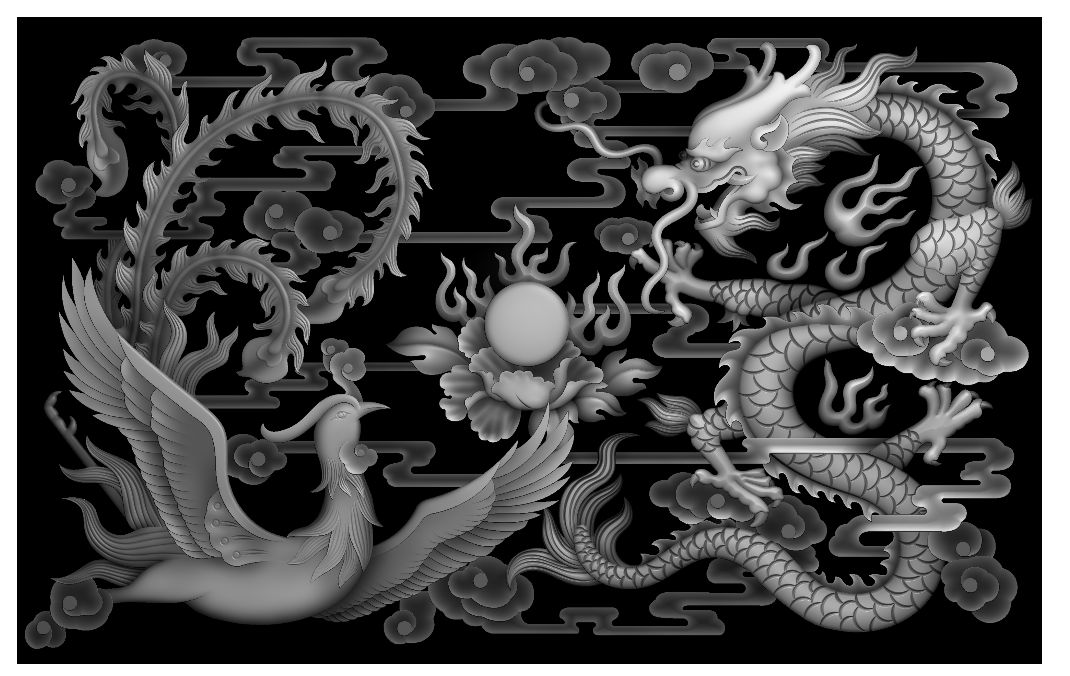 灰度图龙风戏珠雕刻图龙凤背景墙雕刻图 浮雕图 77龙凤呈祥精雕图