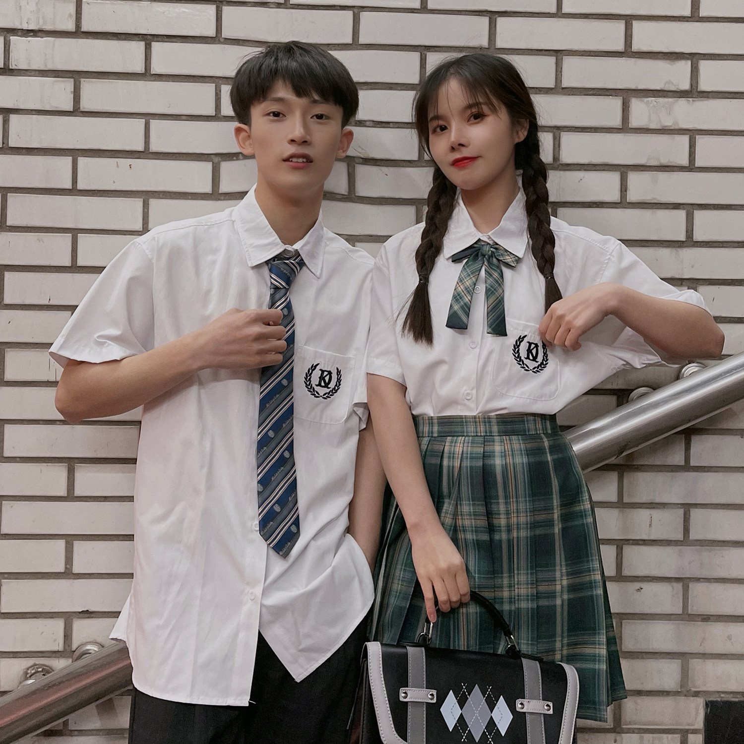 法式情侣装2022夏dk衬衫学生jk制服上衣班服韩版潮男白色衬衣套装