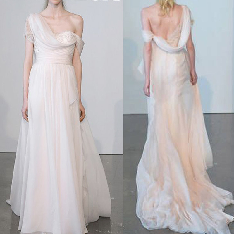 原创品牌希腊风斜肩蕾丝袖优雅小拖尾草坪海滩白色雪纺裙轻婚纱|ruв категории Женская одежда, Cвадебные платья, свадебное платье - от Buy2taobao.com для оказания профессиональной услуги покупки агента Taobao