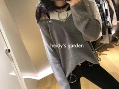 【Heidy】海蒂定制 早春露肩假两件造型毛衣针织衫