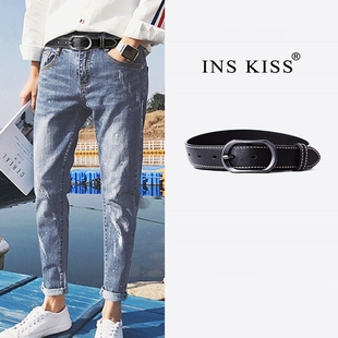 INS KISS皮带男士针扣韩版年轻人窄腰带潮流学生个性潮人裤带细小