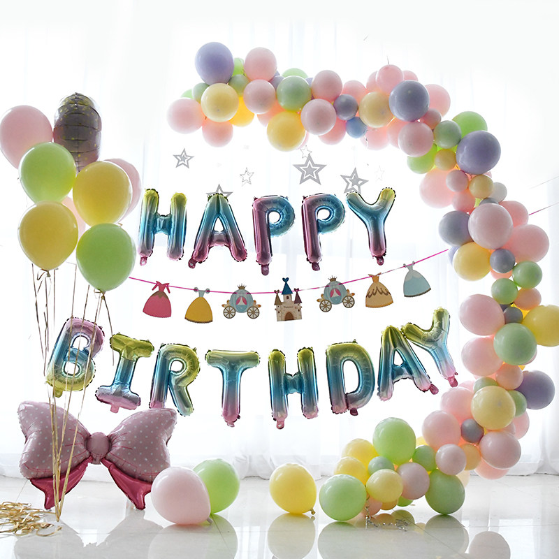 网红儿童生日派对气球装饰场景布置周岁女孩生日气球装饰背景墙