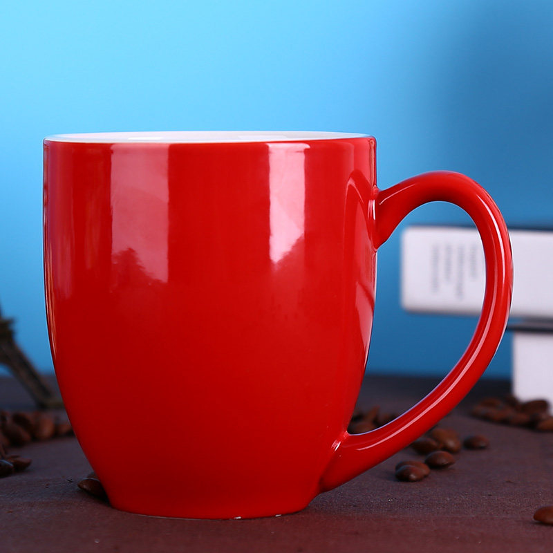 奢华马克杯陶瓷大容量纯色时尚质感咖啡杯中国红色家用情侣水杯子