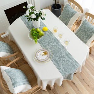 家用长椭圆形棉麻餐桌布伸缩桌台布北欧轻奢高级感餐桌茶几布布艺