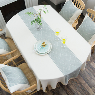 现代简约椭圆形桌布北欧棉麻ins风可折叠伸缩家用餐桌布茶几台布