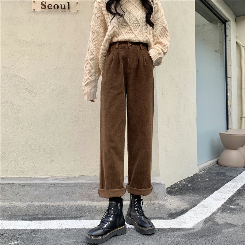 灯芯绒阔腿裤女秋冬季新款潮ins高街原宿风大码胖mm宽松休闲裤子