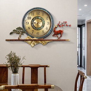 新中式纯铜挂钟客厅装饰钟表轻奢现代简约大气家用卧室静音时钟