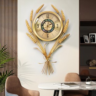 中式挂钟轻奢客厅家用餐桌创意钟表装饰现代简约纯铜麦穗挂墙时钟