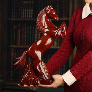 马到成功木雕马摆件 红木制客厅装饰品 实木质12十二生肖马工艺品