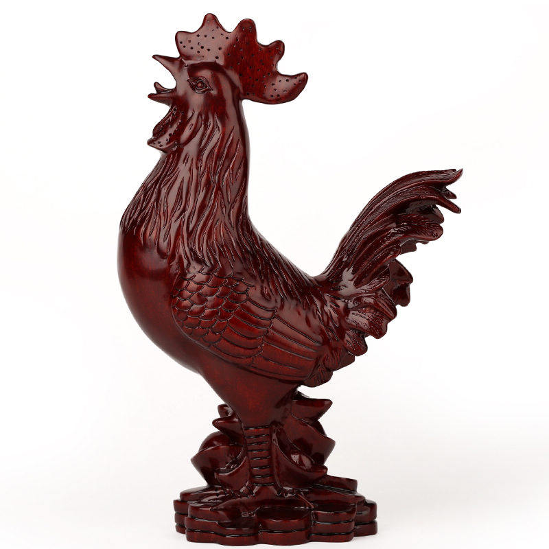 一鸣惊人红木雕刻生肖鸡工艺品 实木质大公鸡新中式客厅摆件大号