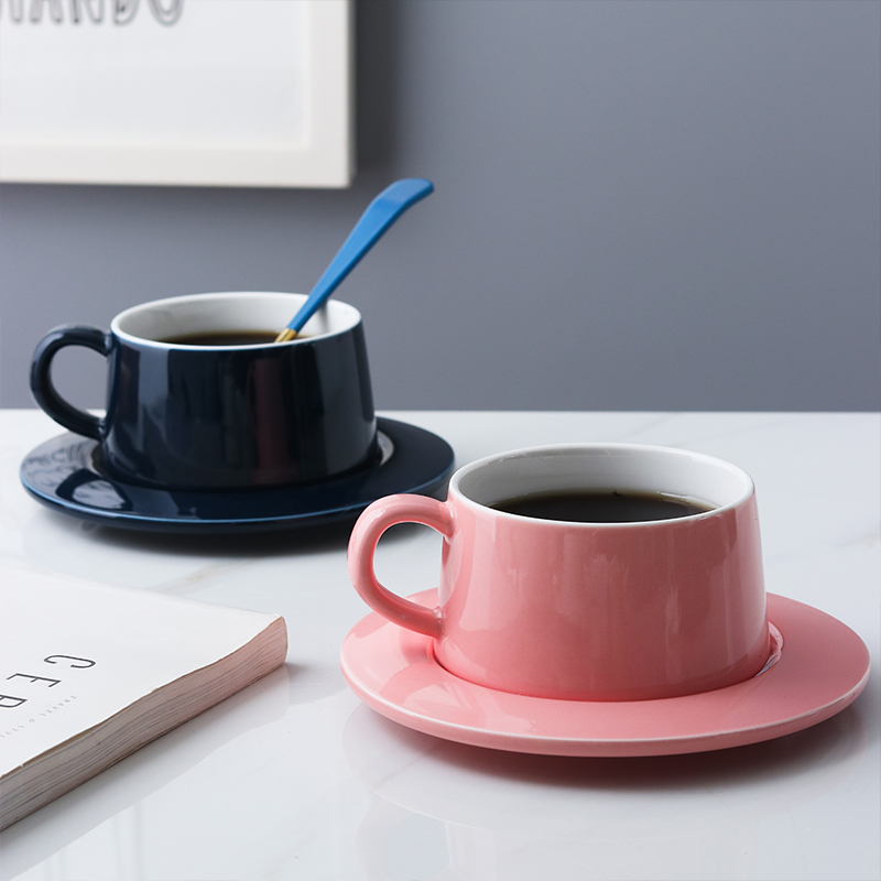 陶瓷咖啡杯带托盘个性杯碟北欧风格杯咖啡器具办公会议喝水杯轻奢