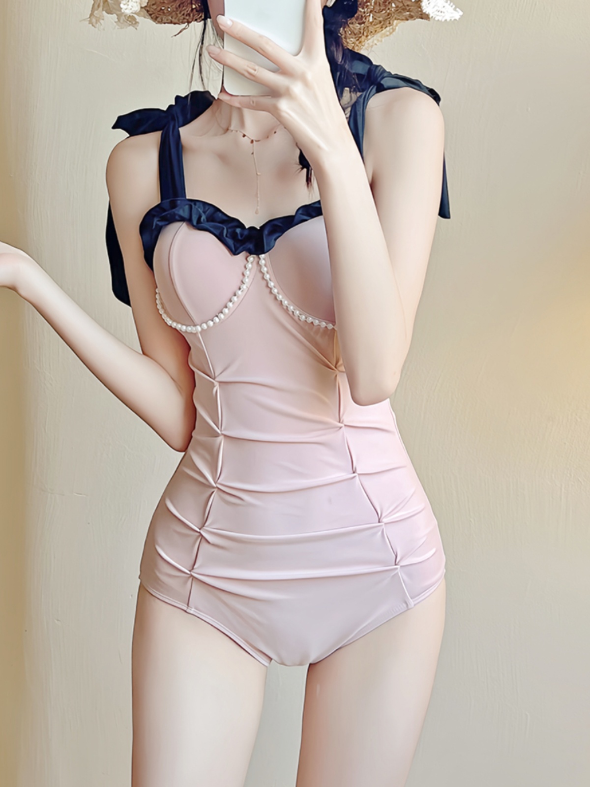 沐浪泳衣2023年新款清新粉色少女甜美显瘦韩版女性感连体显瘦聚拢