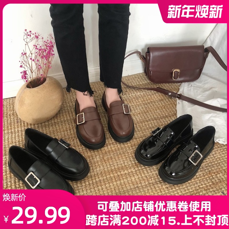日系软妹小皮鞋女2020秋季新款圆头学生百搭厚底复古学院风单鞋女|msdalam kategori Kasut wanita, kasut rendah - dari Buy2taobao.com untuk memberikan perkhidmatan ejen Taobao profesional membeli