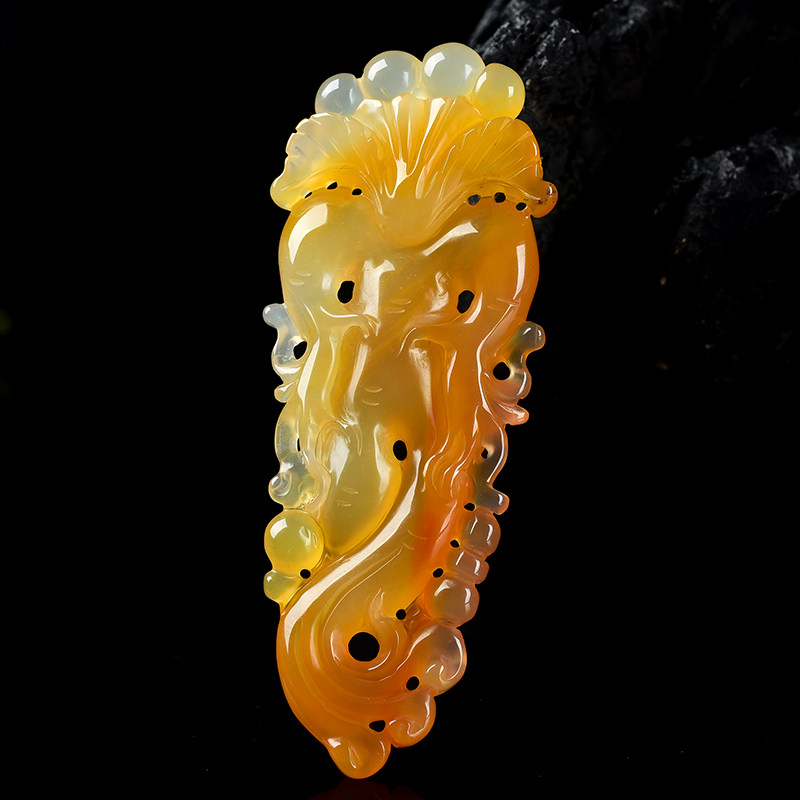 st3144 天然黄龙玉明黄凤凰如意吊坠23.32g