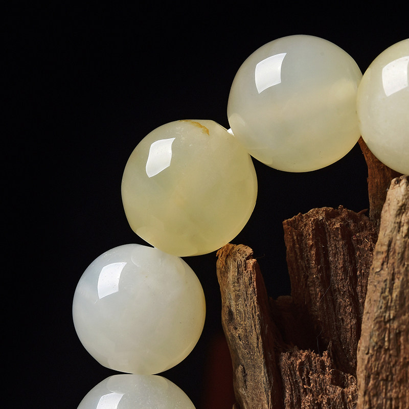 s5127 17.8-18.1mm 天然水润冰白黄龙玉圆珠手链玉手串98.2g