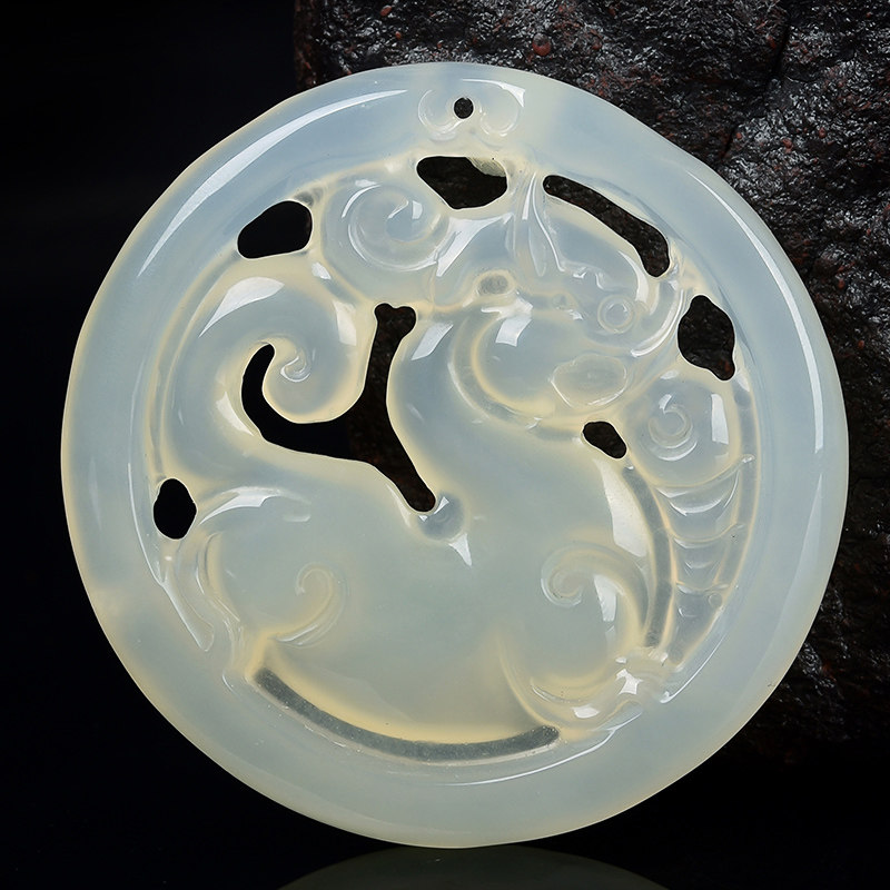 st3529天然冰白黄龙玉貔貅玉石吊坠玉坠黄龙玉玉器挂件29.25g