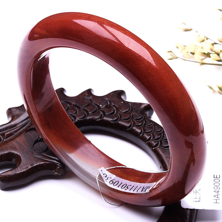 3mm纯天然黄龙玉鸡血红手镯52.5g s3602