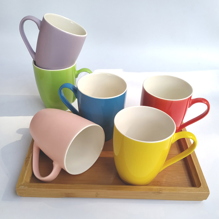 简约创意马卡龙陶瓷杯子家用客厅喝水杯粉色可爱马克杯套装带杯架