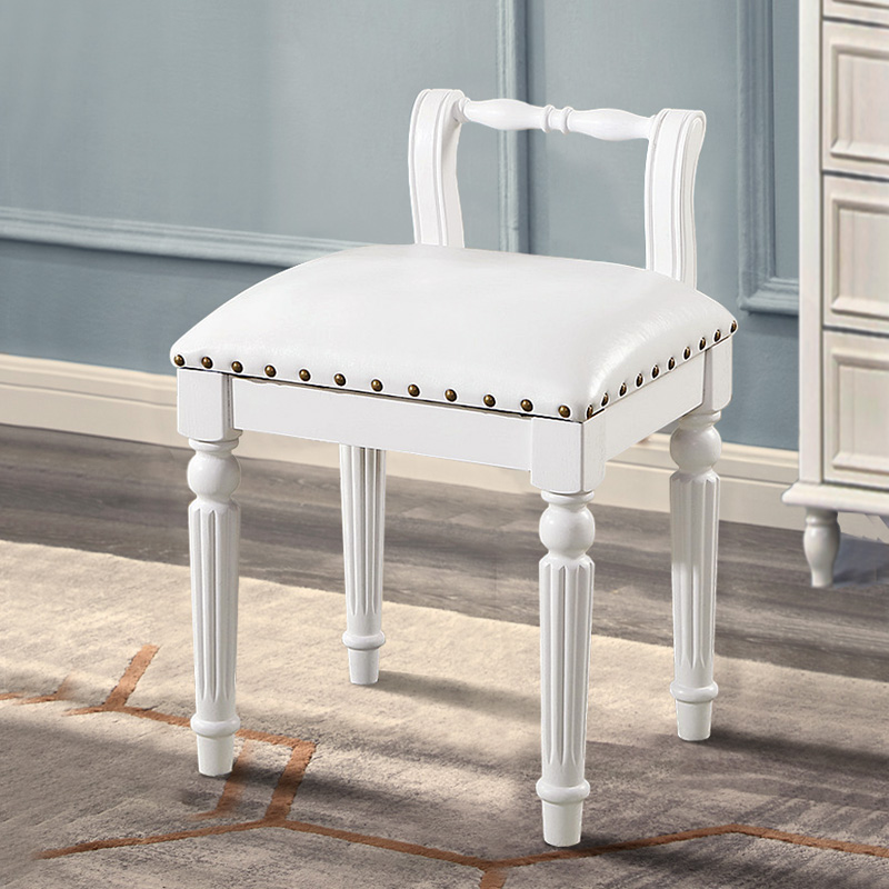 美式全实木梳妆凳欧式化妆凳简约软面卧室梳妆台椅子布艺框架凳子