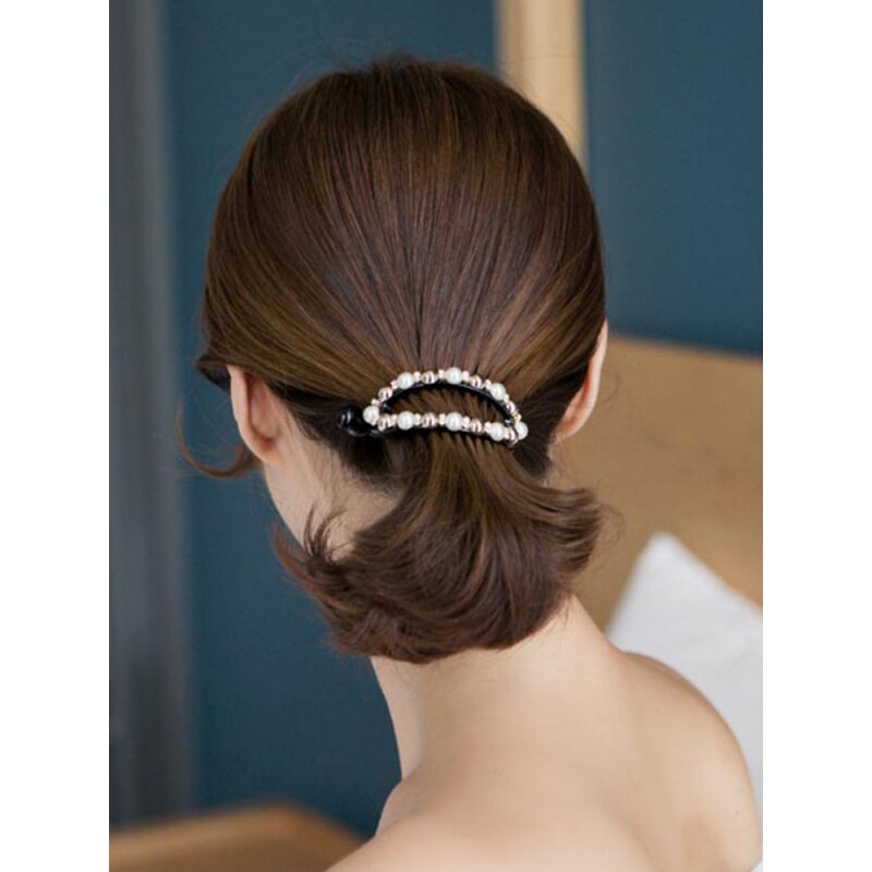 发夹后脑勺马尾韩国气质优雅珍珠半扎发抓夹短发发饰