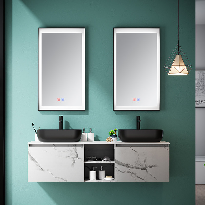 德国若木岩板浴室柜组合实木洗脸盆柜卫生间手池简约双人柜1.5米