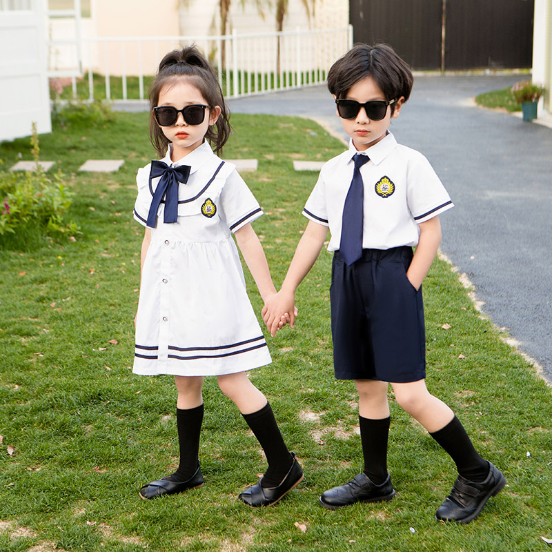 幼儿园园服夏装校服套装小学生班服六一毕业照合唱服装夏季海军风