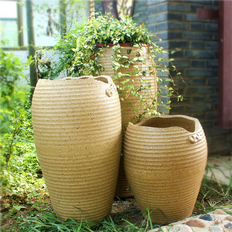 包邮促销特大田园户外庭院落地花盆组合粗陶土陶罐花瓶陶瓷景观