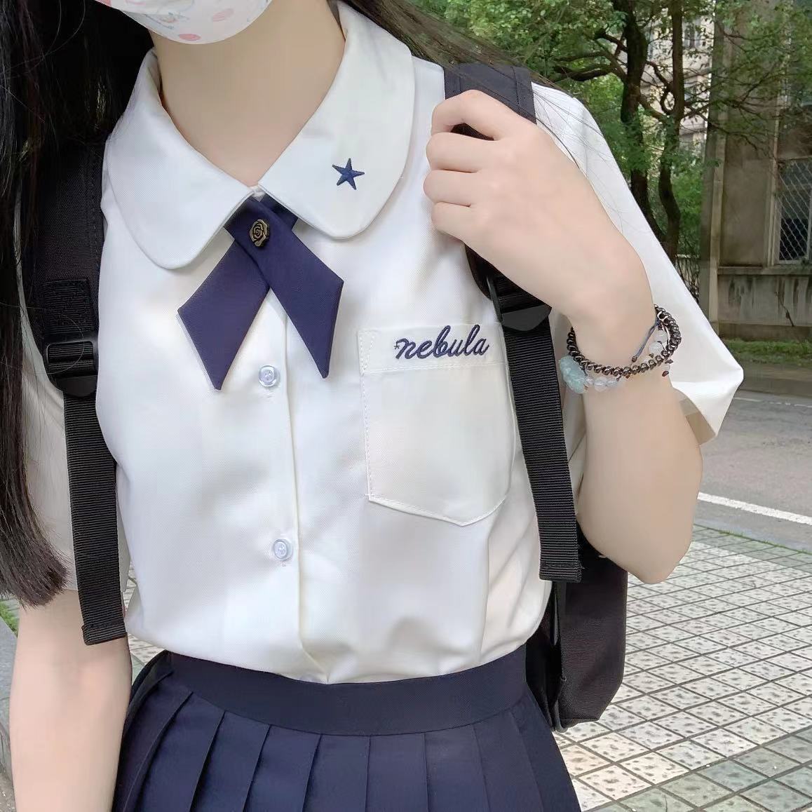 栗子猪【小泰套装】衬衫女夏季新款泰式jk制服刺绣短袖衬衫现货