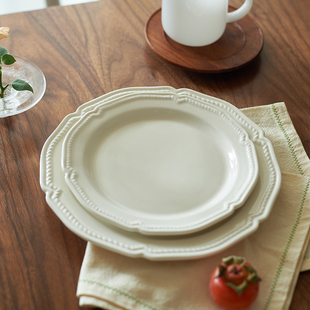 肆月法式中古西餐盘子高级感牛排盘意大利面盘家用陶瓷餐盘浅平盘
