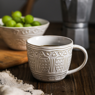 复古陶瓷水杯马克杯男生家用小众设计咖啡杯子高级感大容量500ml