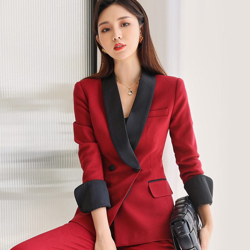 西装外套女春秋新款2021长袖设计感宽松休闲ol职业小西服秋款红色