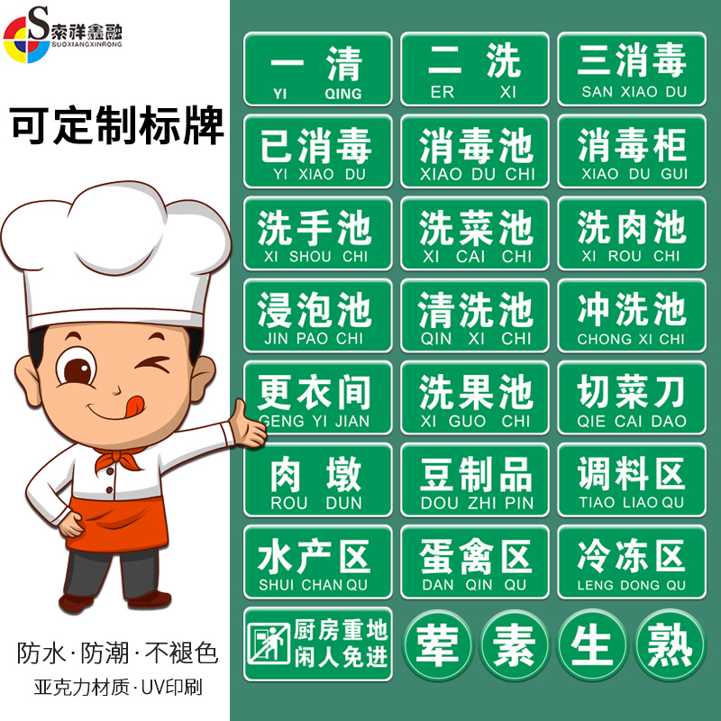 4d厨房管理标识牌定制荤素幼儿园食堂饭店餐厅厨房生熟分类标签贴